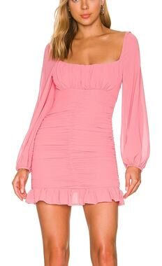 Revolve Pink Ruched Chiffon Mini Dress XS Cottage Milkmaid More to Come $78 NEW